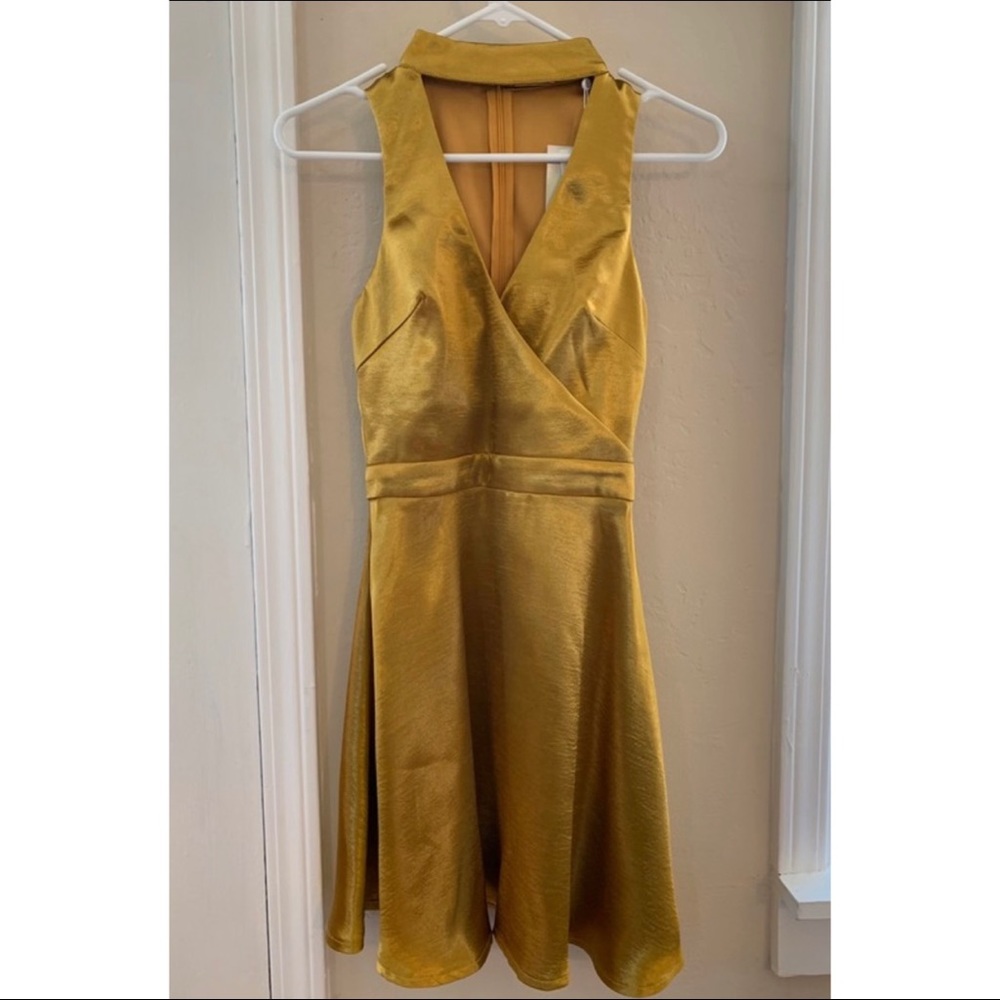Silky High Neck Cut Out Skater Dress